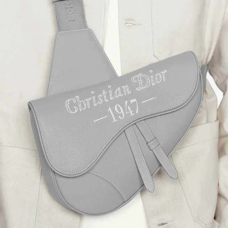 DIOR Saddle Grained Calfskin Saddle Bag Shoulder Bag Crossbody Bag Sling Bag Men's Gray-6