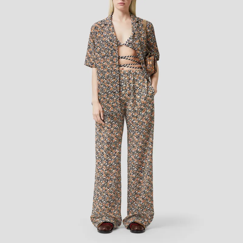 Burberry Monogram Print Silk Wide Leg Trousers Orange Multi-1