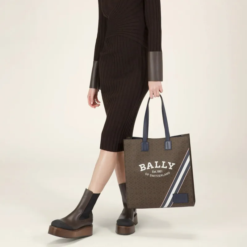 BALLY Crystalia Polyurethane Tote Bag Shopping Bag Handbag Shoulder Bag Women's Brown-3