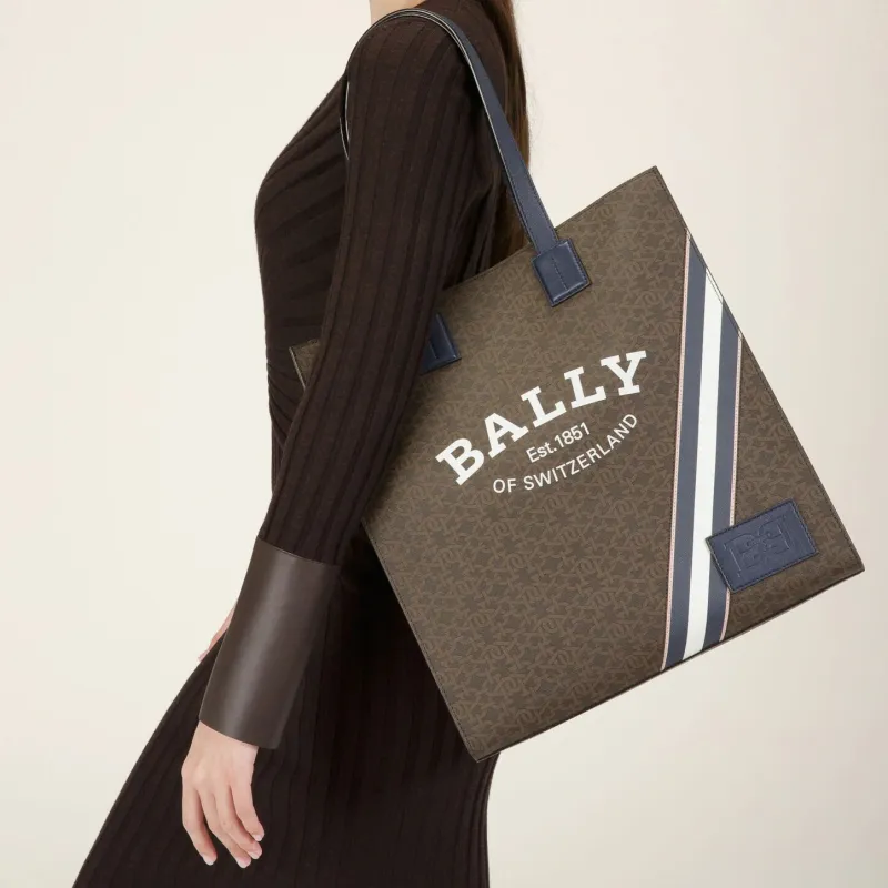 BALLY Crystalia Polyurethane Tote Bag Shopping Bag Handbag Shoulder Bag Women's Brown-4