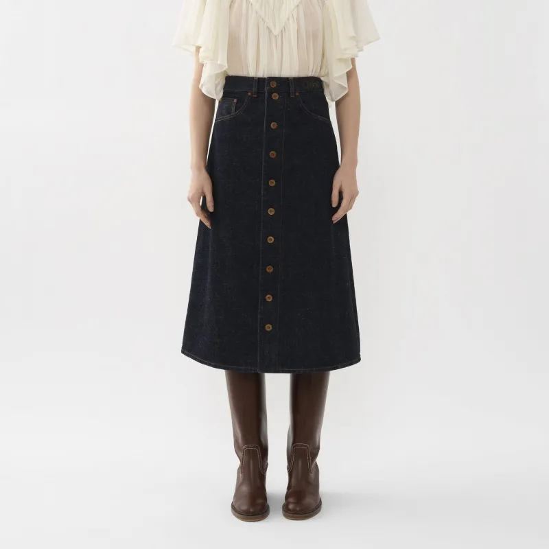 Chloé Denim Long Skirts Women's Blue-2