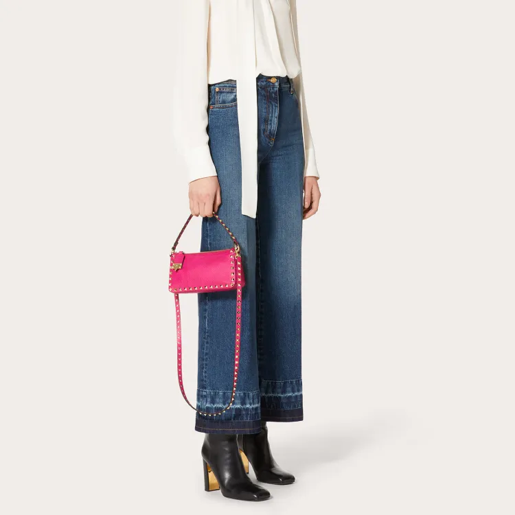Valentino Rockstud Grained Calfskin Baguette Bag Shoulder Bags Handbags Small Size Women's Fuchsia-5
