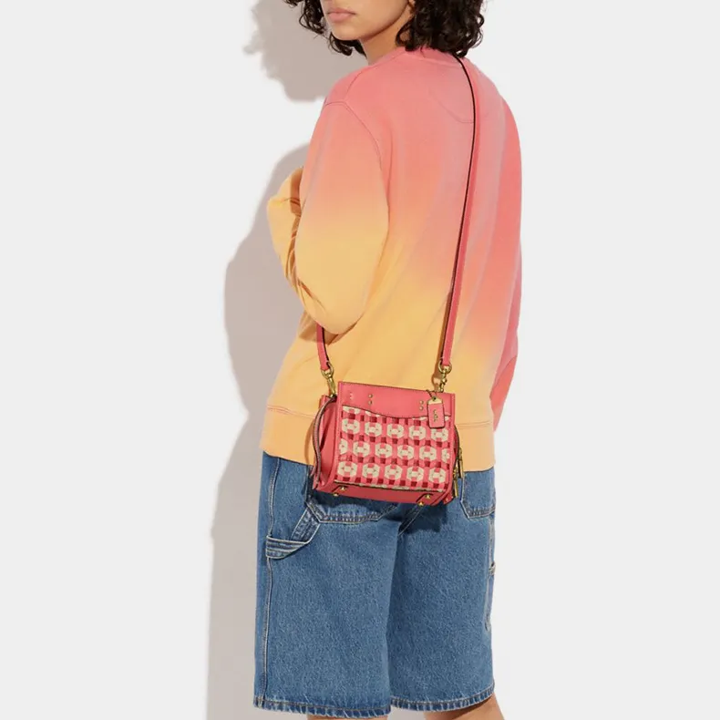 COACH Rogue Cow Leather Handbag, Shoulder Bag, Crossbody Bag Small Size Women's Bright Coral-4