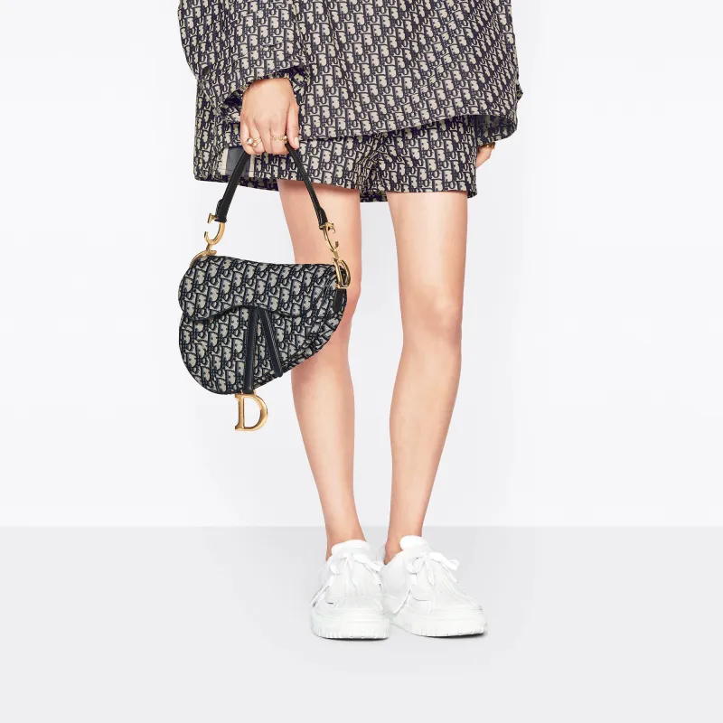 DIOR Saddle Jacquard Canvas With Leather Saddle Bag Handbag, Shoulder Bag, Crossbody Bag Medium Size Women's Denim Blue-9
