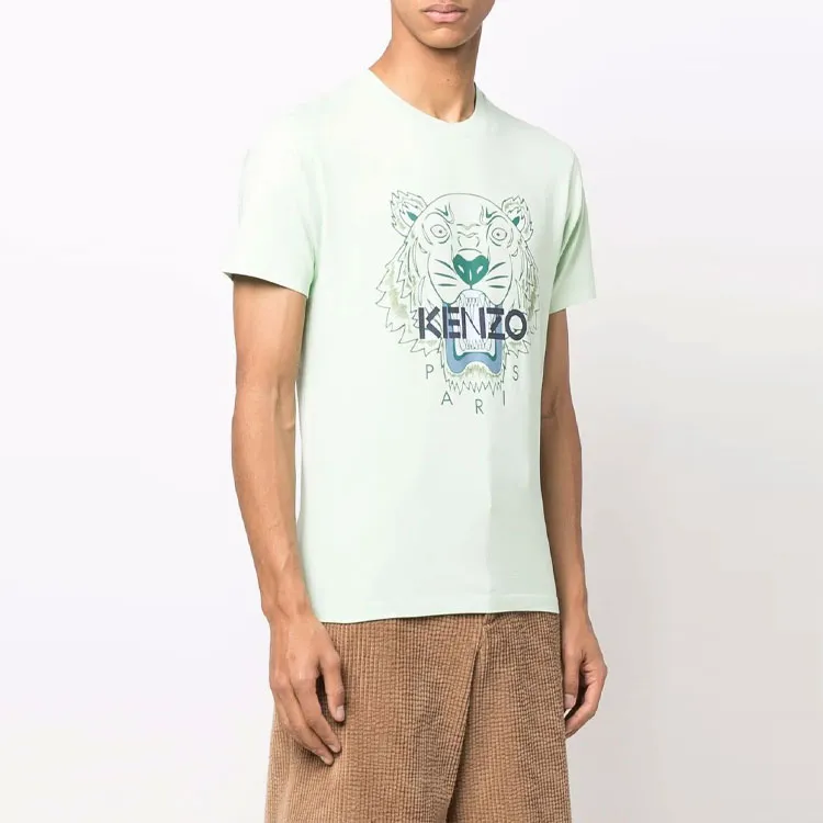 KENZO Classic Tiger Head T Shirts Men Light Green-5