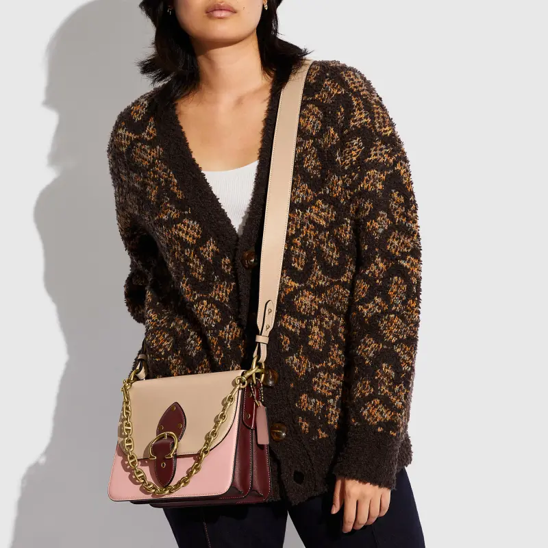 COACH Beat Leather Crossbody Bag Medium Size Women's Milk Tea & Pink-4