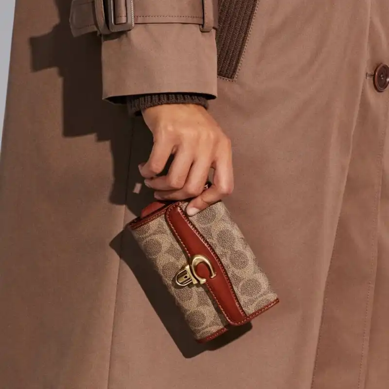 COACH Studio Canvas With Leather Clutch Wallet Women's Brown-3