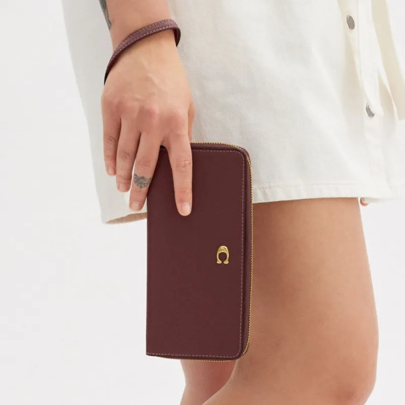 COACH Continental Wallet Leather Coin Pocket Wrist Wallet Small Size Women's Burgundy-2