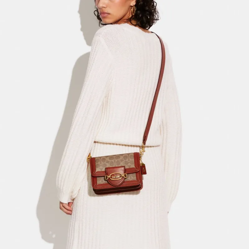 COACH Hero Coated Canvas With Calfskin Handbag, Shoulder Bag, Crossbody Bag Trumpets Women's Brown & Orange Red-3