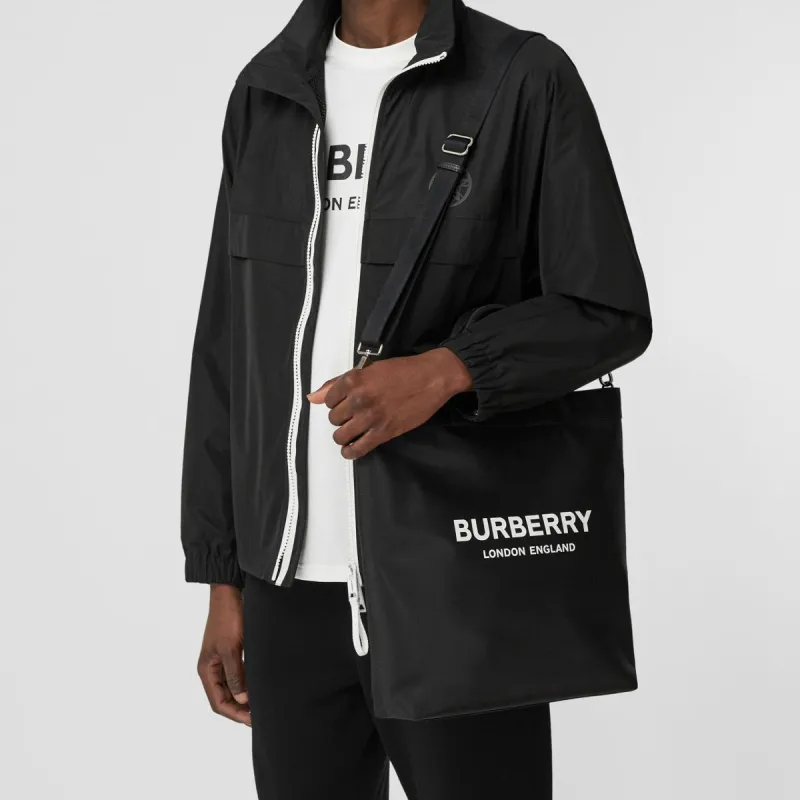 Burberry Logo Print Nylon Tote Bag Black-10