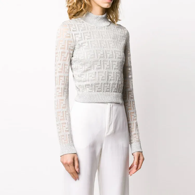 FENDI FW21 Slim Fit Sweater Women's Silver-2
