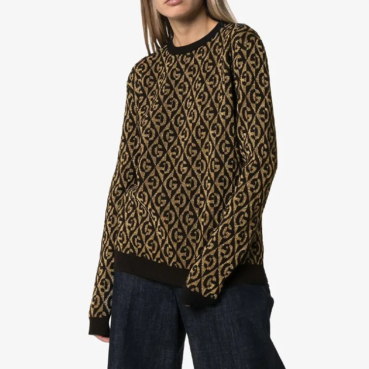 GUCCI Loose Fit Sweater Women's Black Gold Multicolor-4