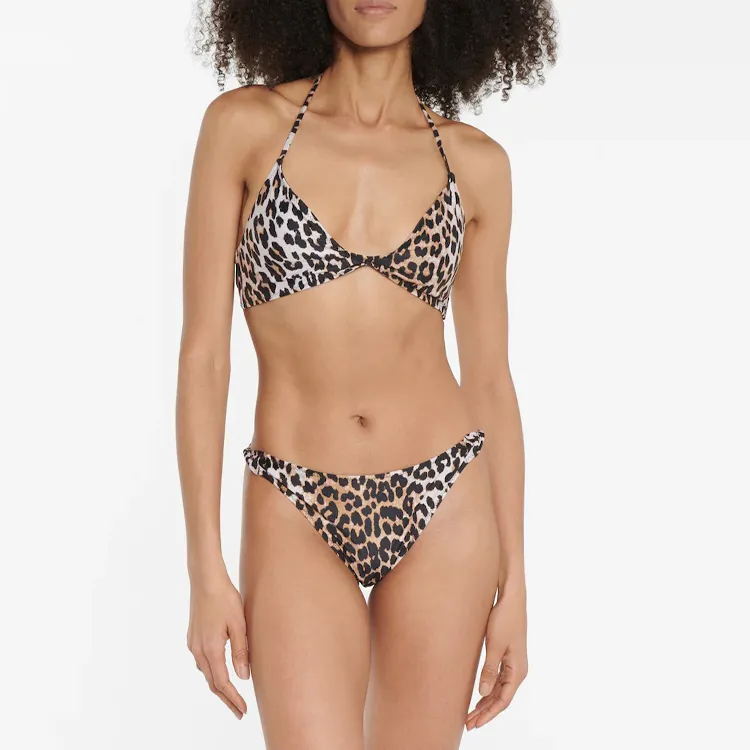 GANNI Recycled Printed Twisted Bikini Briefs 'Leopard'-2