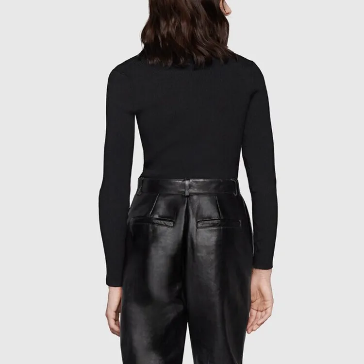 GUCCI Sweetheart Neck Ribbed Knit Sweater Black-2