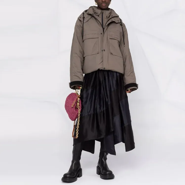 Balenciaga Women's Flap Pocket Logo Nylon Parka Jacket Khaki-1