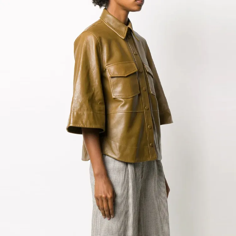 GANNI Leather Jackets Women's Yellow-3