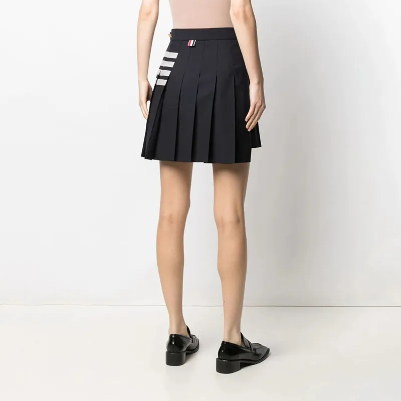 THOM BROWNE Plain Weave 4 Bar Pleated Mini Skirt-3