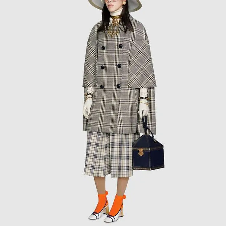 GUCCI Checkered Double breasted Cape Coat-3