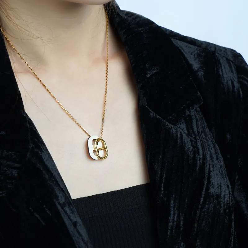 HERMES Gold-Plated Necklaces Unisex Gray White-3