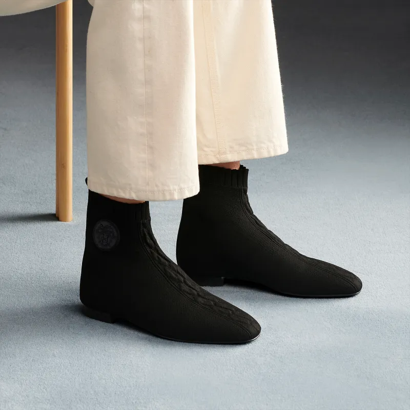 HERMES Calvi Duo Ankle Boots Women's Black-4