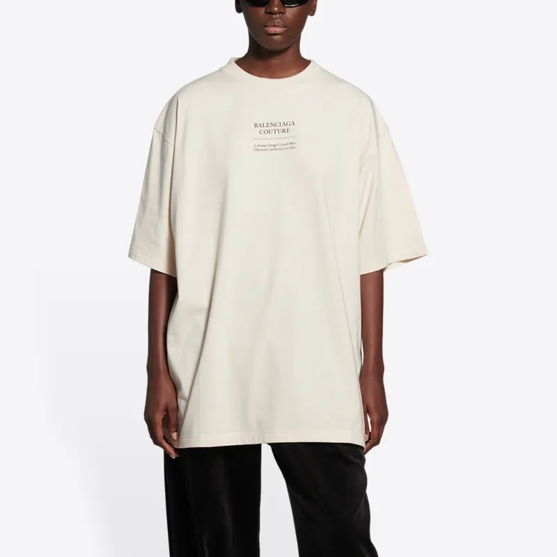 Balenciaga FW21 Drop Shoulder Sleeve T Shirt Women's Beige-2