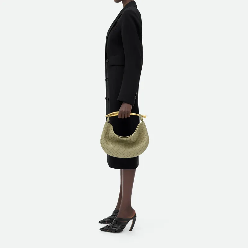 Bottega Veneta Sardine Intrecciato Top Handle Small Travertine-5
