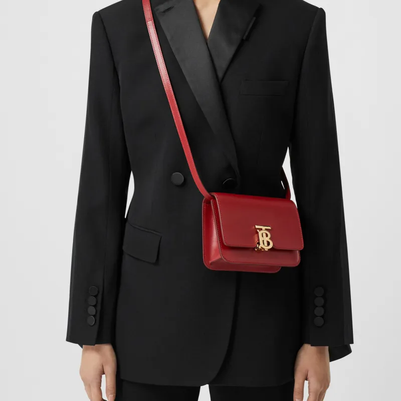 Burberry Leather Handheld Crossbody Bag Shoulder Bag Women's Deep Red-4