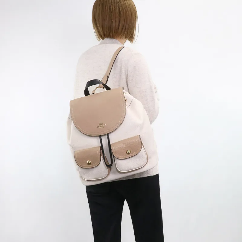 COACH Pennie Cow Leather Backpack Women's White & Brown-3