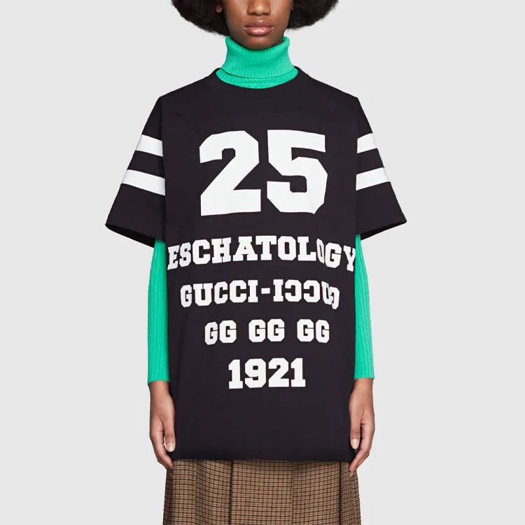 GUCCI 1921 SS21 Crew Neck Loose Fit Straight Short Sleeved T Shirt Women's Black-2