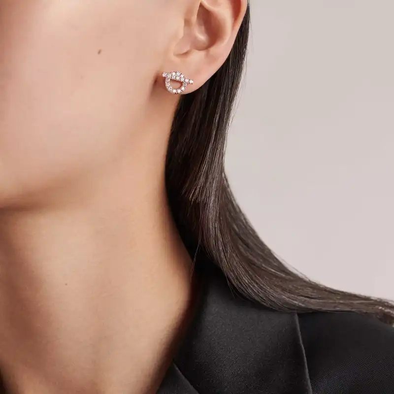 HERMES 18K Rose Gold Rhinestone-Embellished Earrings Women's Rose Gold-1