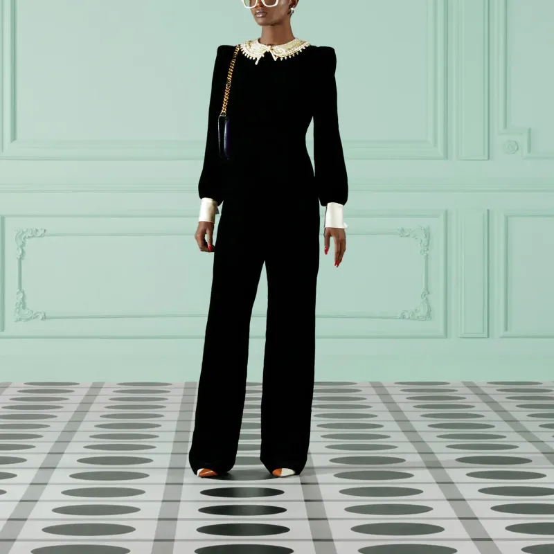 GUCCI Velvet Beaded collar Jumpsuit-1