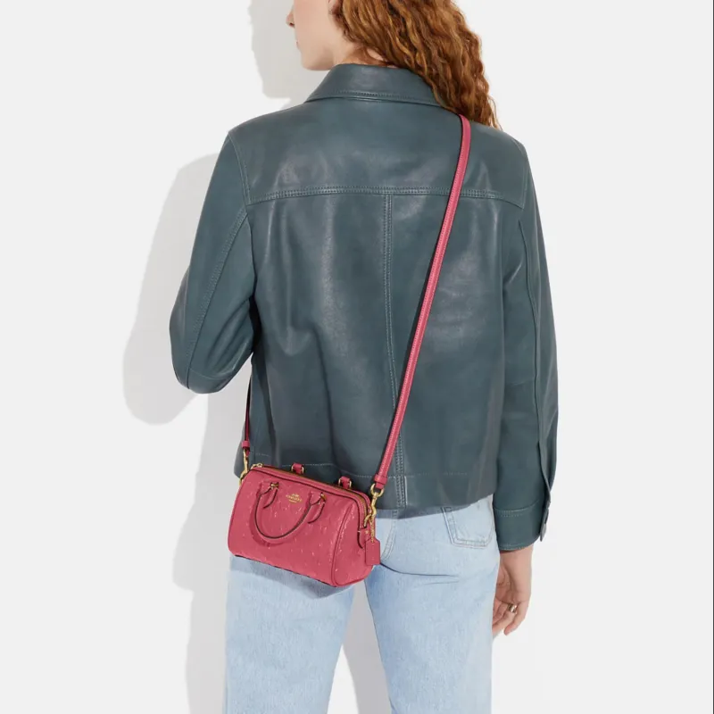 COACH Patent Leather With Smooth Leather Handbag, Shoulder Bag, Crossbody Bag Mini Women's Pink-3
