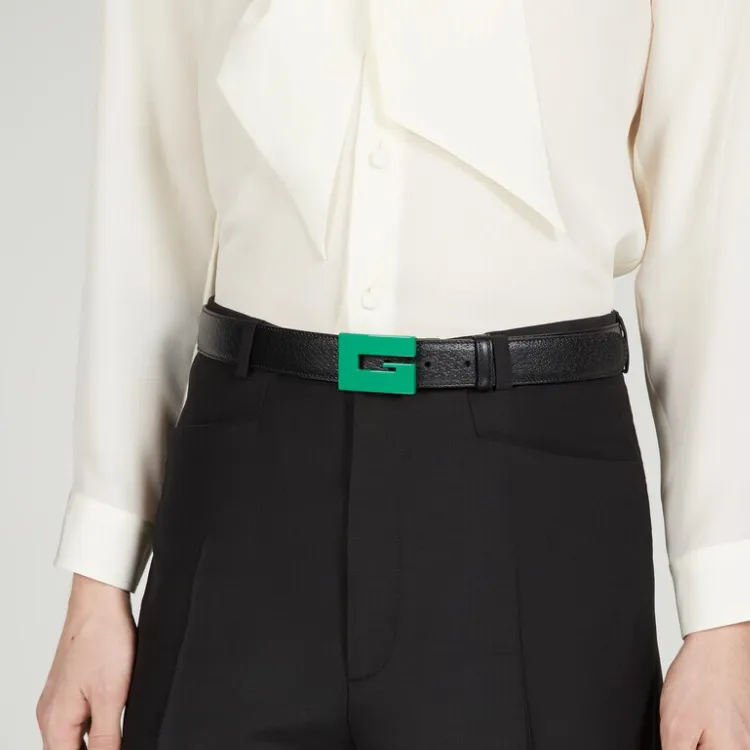 GUCCI Cow Leather Belts Men's Green/Black Width 3CM-1