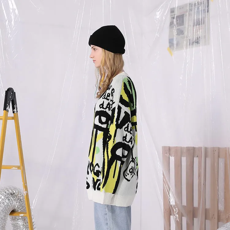 Loose Fit Sweater Unisex White Yellow-4