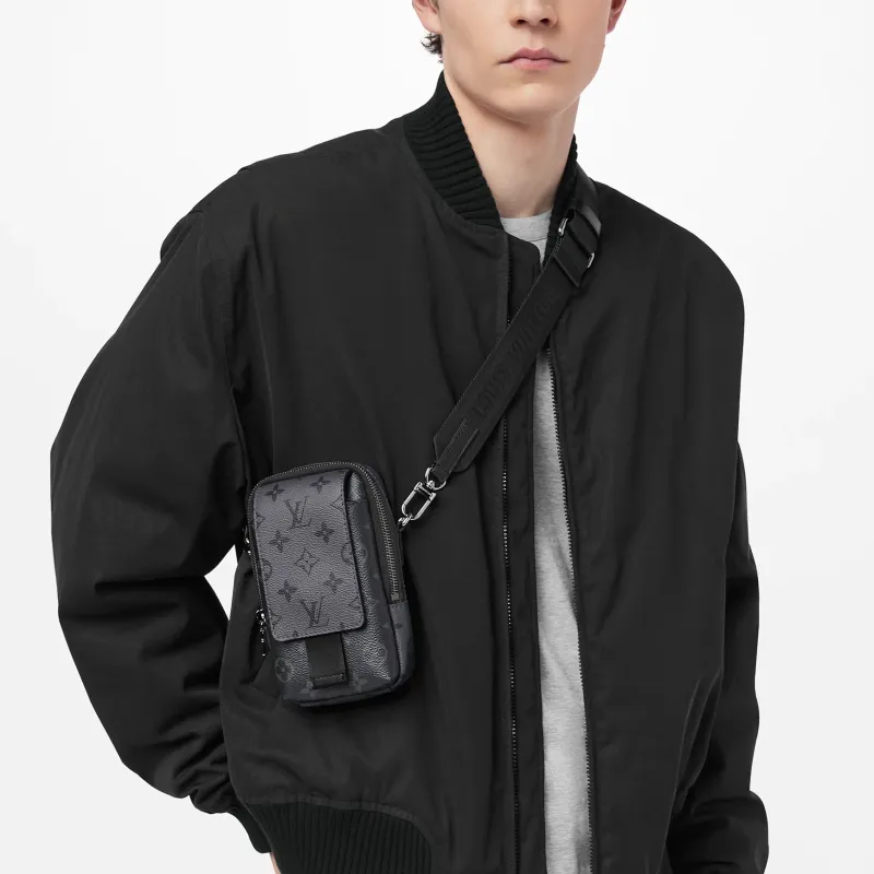 LOUIS VUITTON Coated Canvas Cow Leather Patchwork Trim Cell Phone Pouch Shoulder Bag Crossbody Bag Regular Men's Gray-5