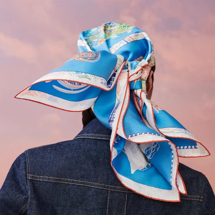 HERMES Silk Scarves Unisex Blue-1