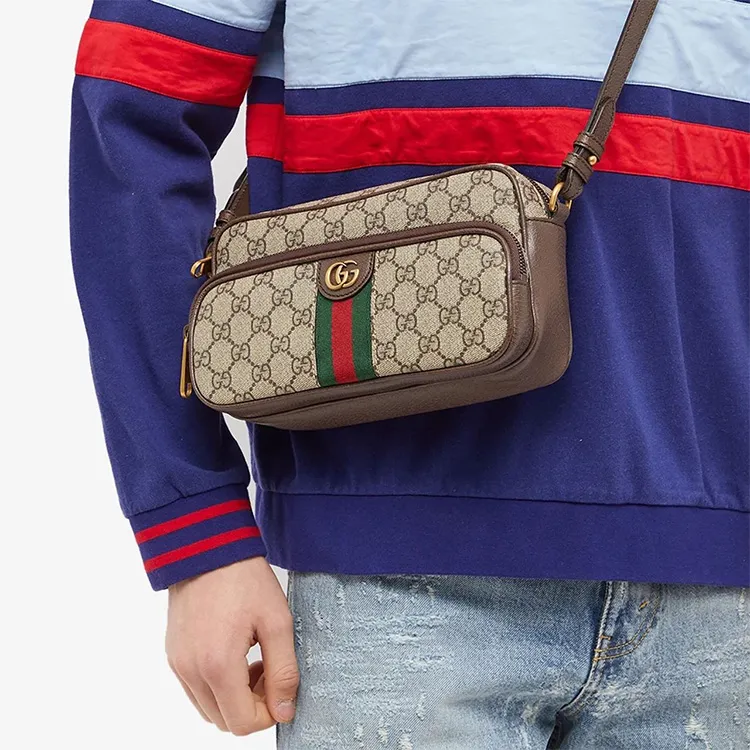 GUCCI Ophidia Canvas With Leather Trim Messenger Bag Shoulder Bag Crossbody Bag Small Size Men's Beige/Ebony-5