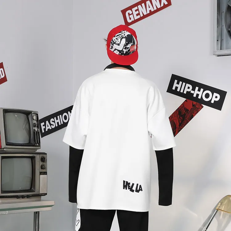 GENANX Crew Neck Loose Fit Mock Two Piece Sweatshirt Unisex-9