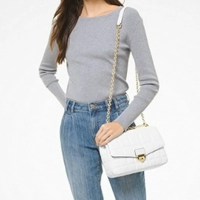 MICHAEL KORS Soho Sheepskin Shoulder Bag Crossbody Bag Large Size Women's White-3