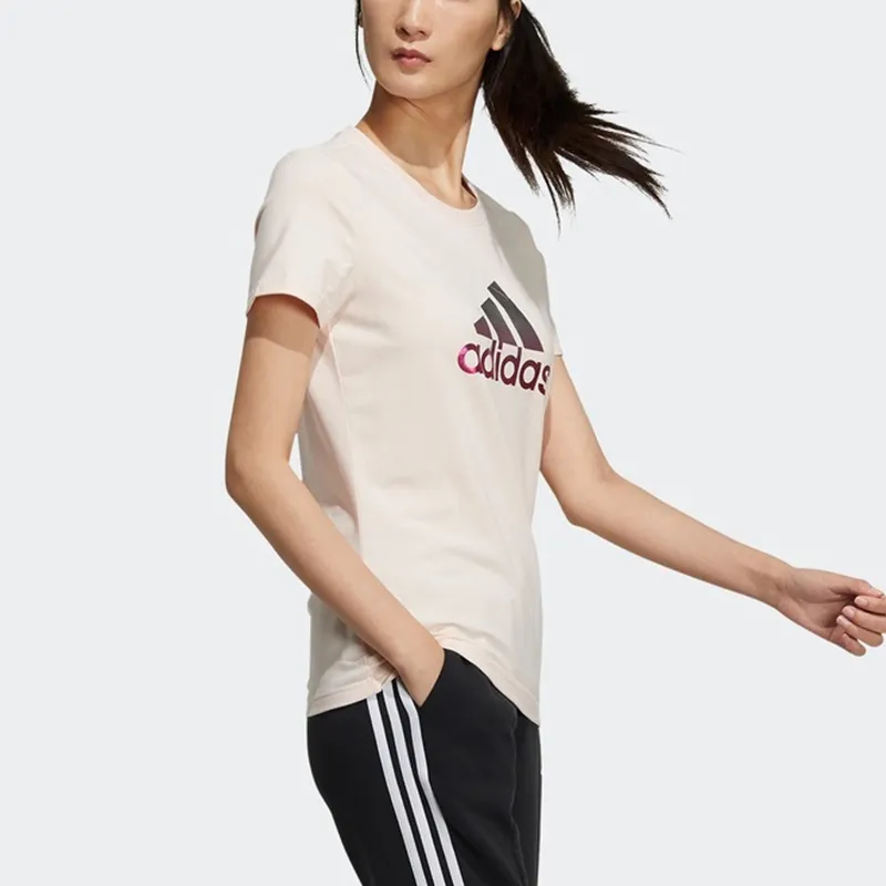 Adidas Set in Sleeve T Shirt Women's Pink Tin-3
