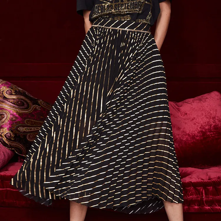 TCH Casual Long Skirts Women's Black Base Gold Logo-2