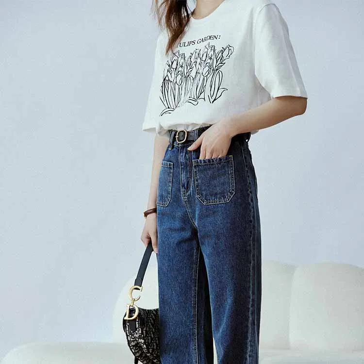 DEER AND FLYER Loose Fit Elbow-Length Sleeved T-Shirt Women's Cloud White-2