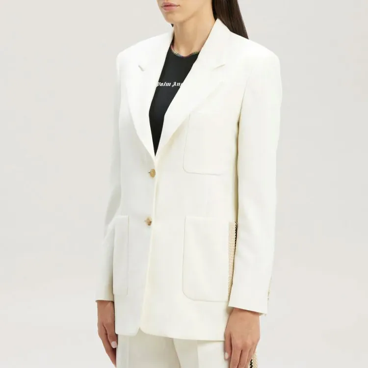 PALM ANGELS Knit Tape Blazer White-4