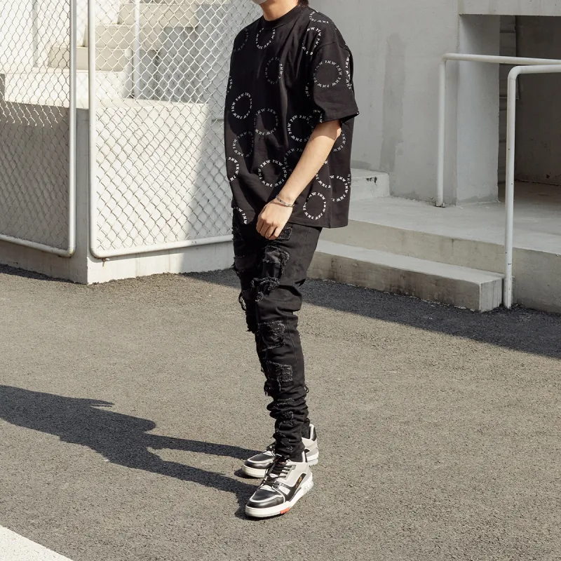 P.M.W Ripped Pants Jeans Men's Black-2