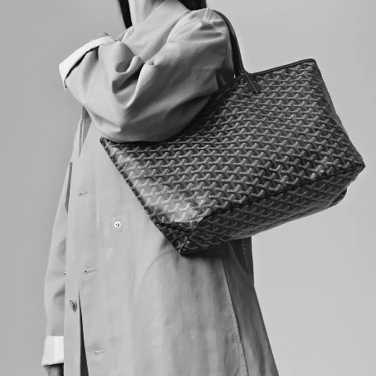 GOYARD Saint Louis Canvas With Leather Combo Tote Bag One Shoulder Handbags Large Size Unisex Black/Green-3