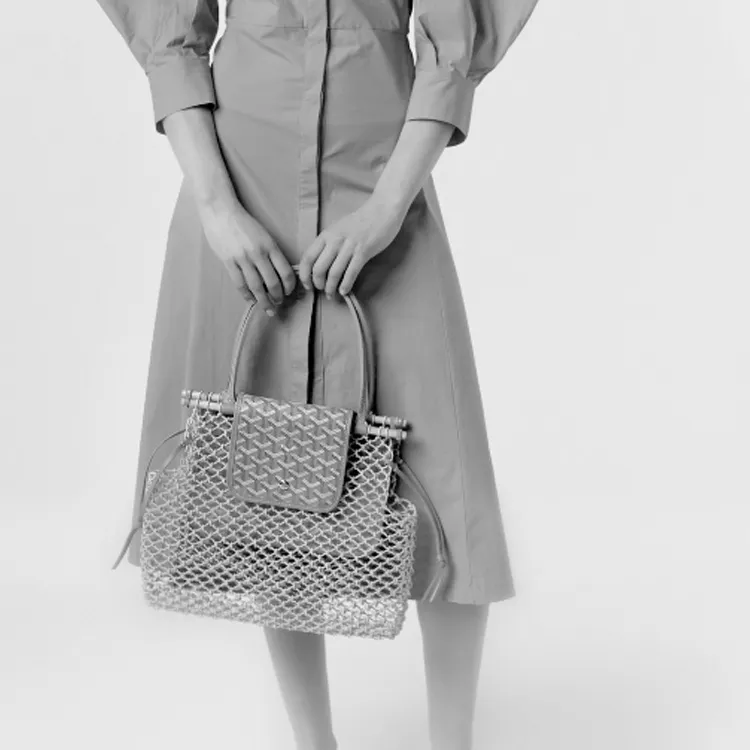 GOYARD Aligre Raffia With Canvas Shopping Bag Shoulder Bags Handbags Regular Women's Gray/Beige-3