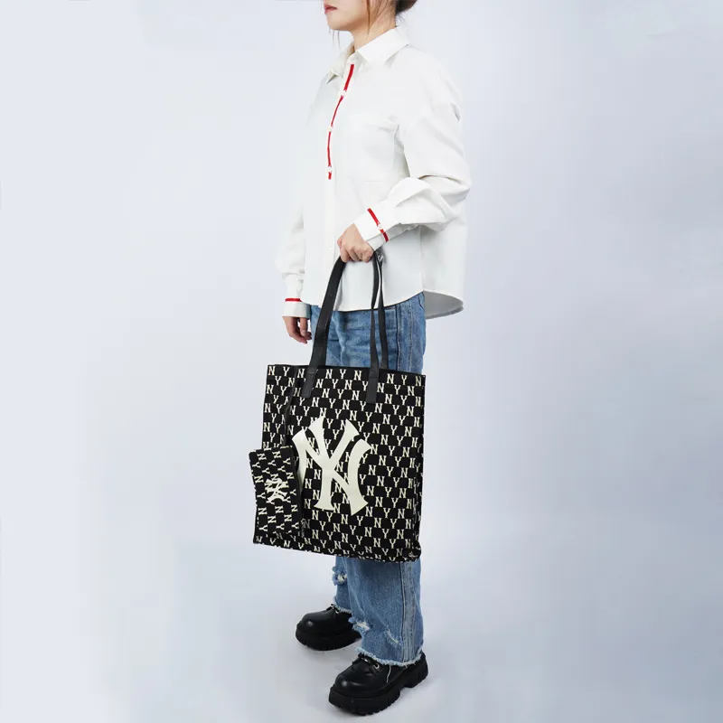 MLB Monogram Collection Polyester Combo Bag Tote Bag Shopping Bag Shoulder Bags Handbags Regular Women's Black-4