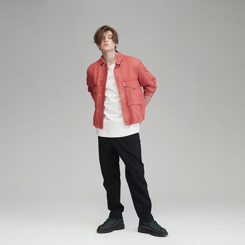 Prth Promethean Loose Fit Denim Jacket Men's Red-3