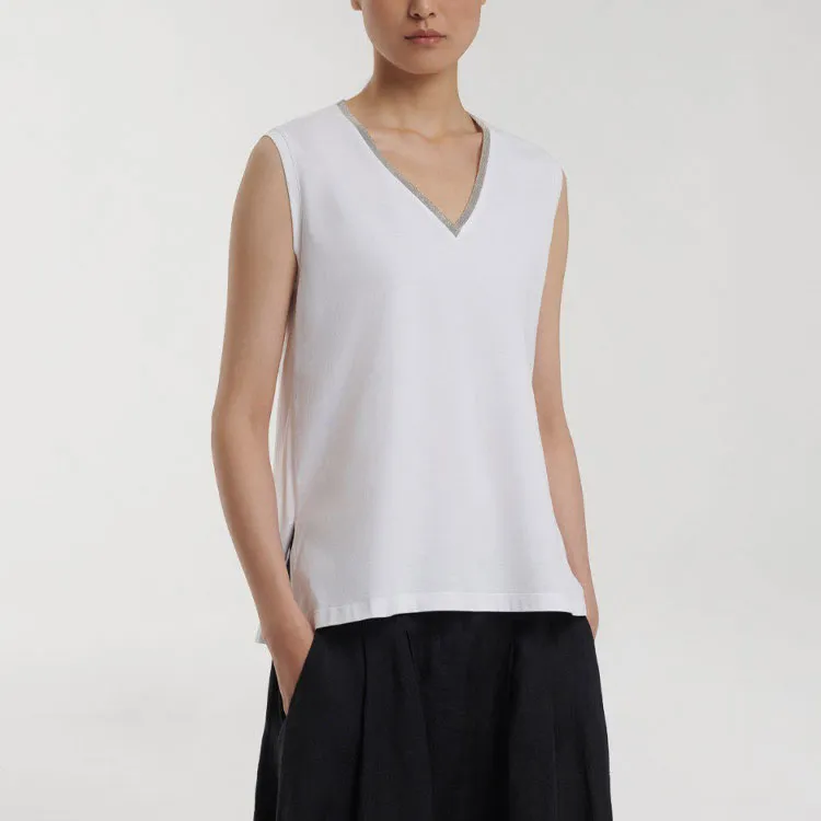 Fabiana Filippi V Neck Embellished Sleeveless Top-2
