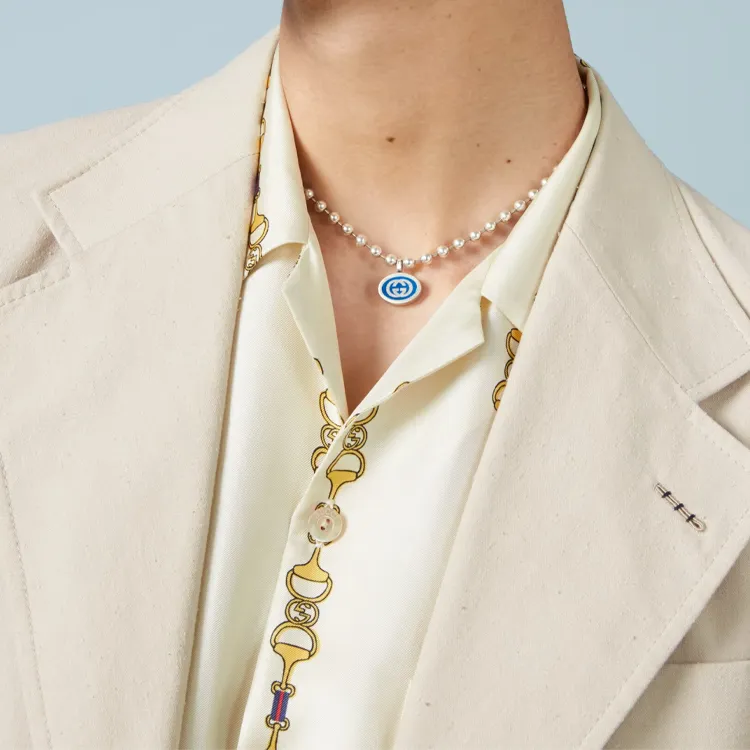 GUCCI 925 Sterling Silver Necklaces Women's Blue-2